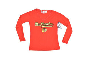 NEW Concepts Sport NHL Chicago Blackhawks V-Neck Long Sleeve Red Tee Size M